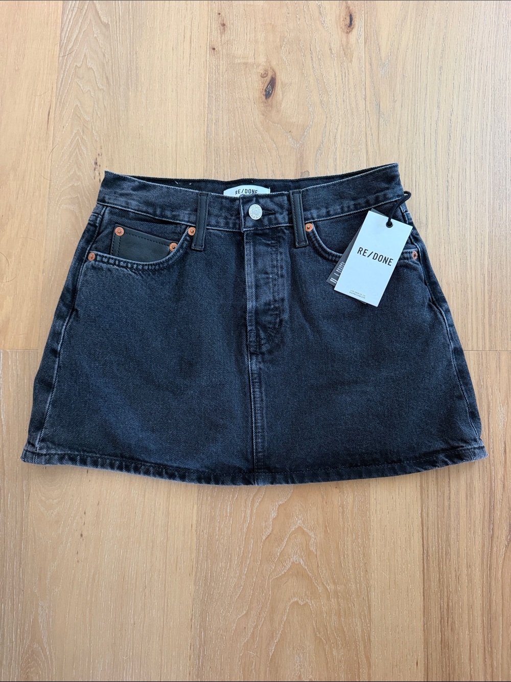 Re/Done Black Washed Denim Mini Skirt NWT size 24